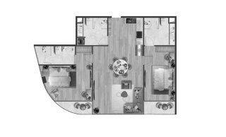Планировка квартиры 2 спальни в ЖК Andaman Atrium № 11019