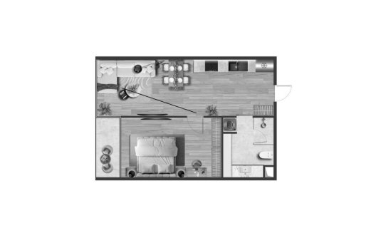 Apartment floor plan, 1 bedroom in Andaman Atrium No. 11015 (2D)