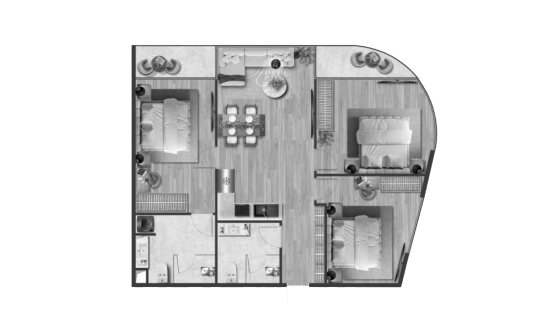 Apartment floor plan, 3 bedrooms in Andaman Atrium No. 11018 (2D)